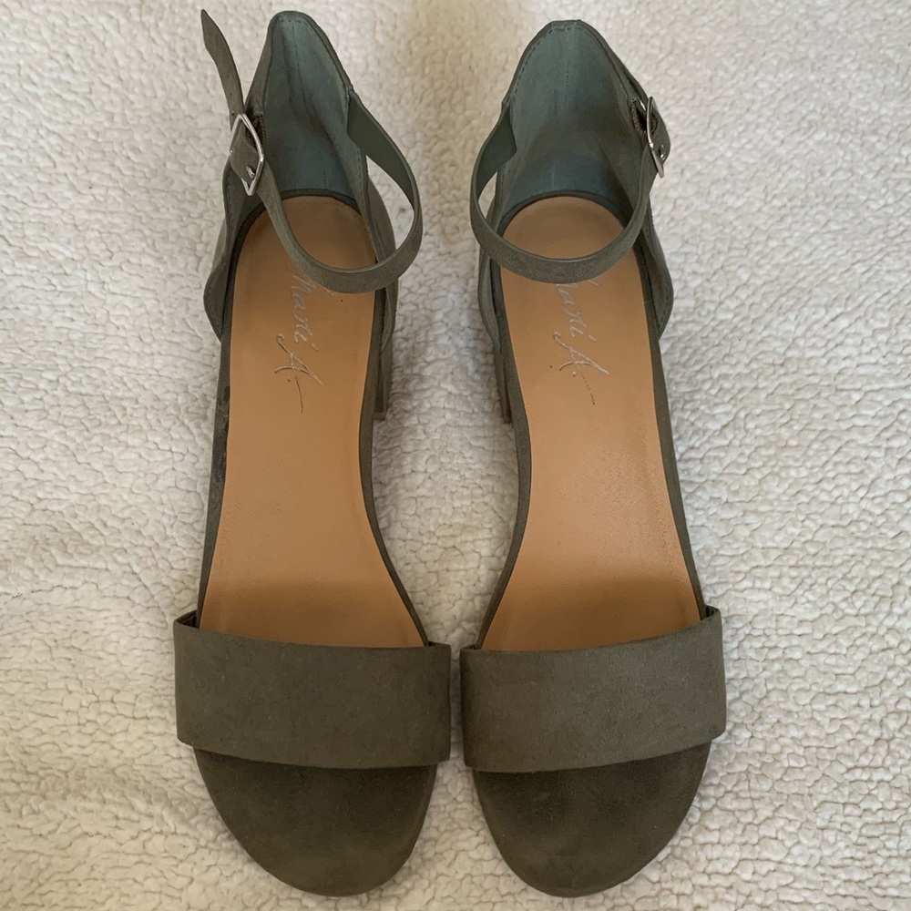 Ankle Strap Block Heels Olive Green Sandals